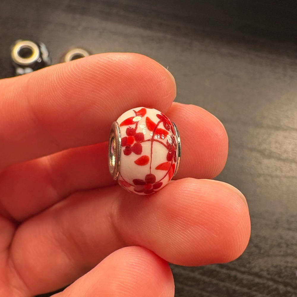 RED BLOSSOM PANDORA STYLE PAVE CHARM